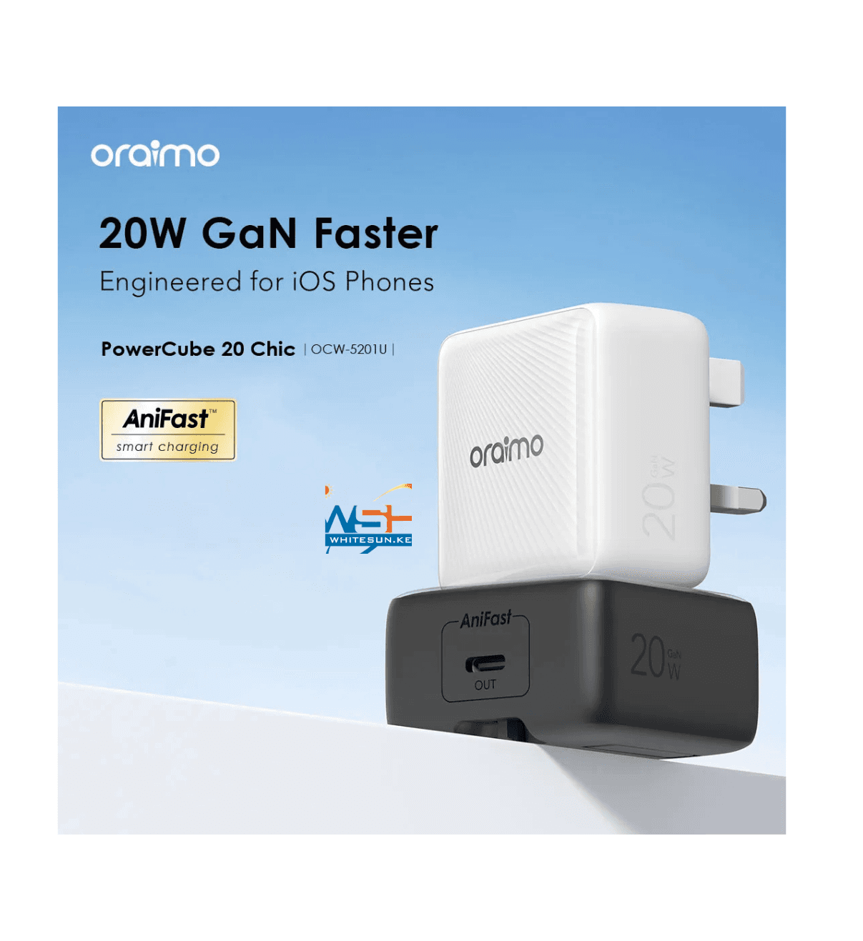 Oraimo PowerCube 20 Chic 20W GaN Wall Charger Kit with Type-C to Type-C Cable