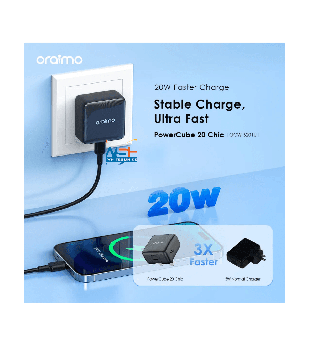 Oraimo PowerCube 20 Chic 20W GaN Wall Charger Kit with Type-C to Type-C Cable Thumbnail 3