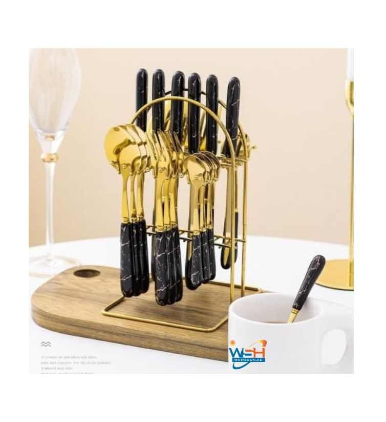 Goldish marble premium cutlery set 24pcs