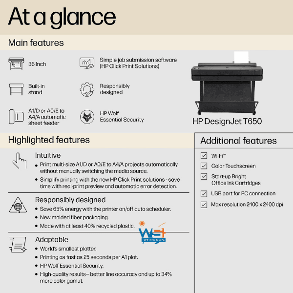 HP DesignJet T650 36-in Printer 2025 Edition with 2YR Warranty, 5HB10T#B1K Thumbnail 3