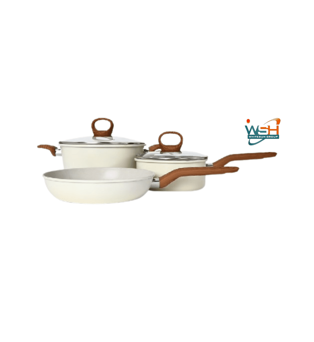 5-piece Nonstick C&E Kitchenware Cookware Set_ Cream-white