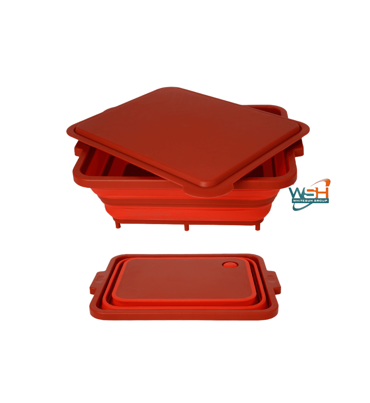 Muti-fuction C&E Kitchenware Collapsible Cutting Board and Washing Basket - Portable Washing Storage Basket Veggies Fruits Food Grade Camping Sink with Draining Plug - Camping Essentials (Red)