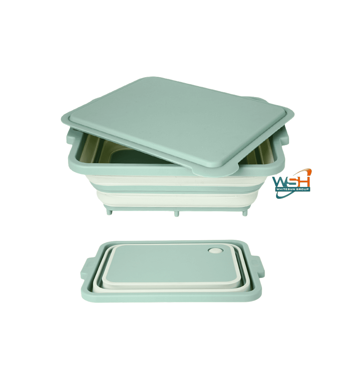 Muti-fuction C&E Kitchenware Collapsible Cutting Board and Washing Basket - Portable Washing Storage Basket Veggies Fruits Food Grade Camping Sink with Draining Plug - Camping Essentials (Green)