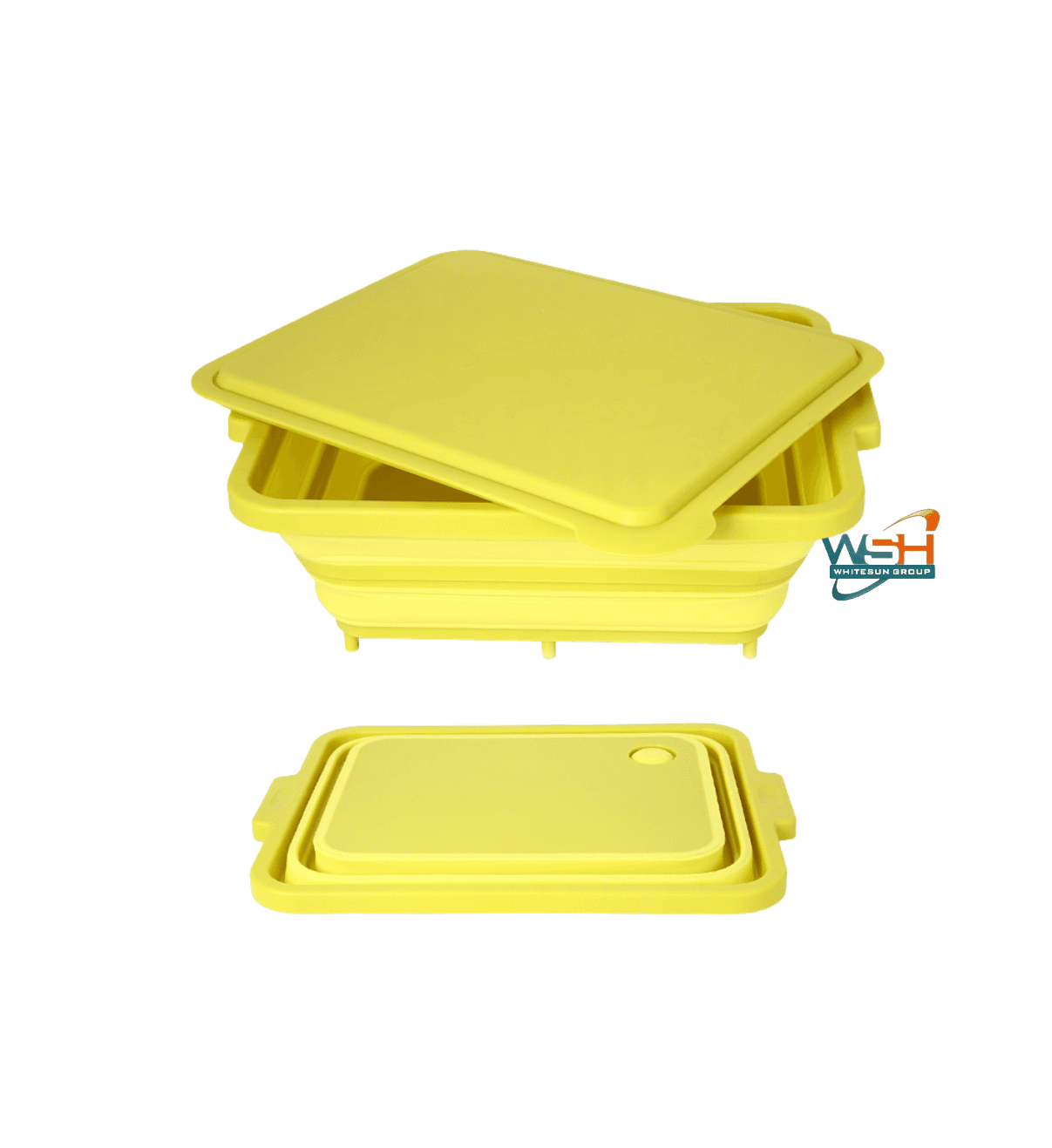 Muti-fuction C&E Kitchenware Collapsible Cutting Board and Washing Basket - Portable Washing Storage Basket Veggies Fruits Food Grade Camping Sink with Draining Plug - Camping Essentials (Yellow)