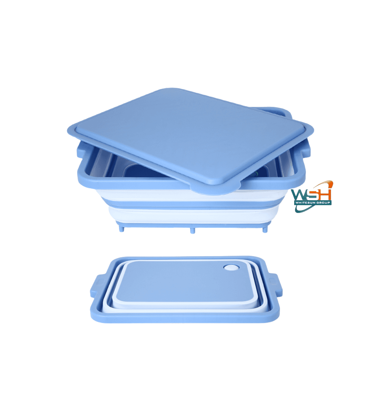 Muti-fuction C&E Kitchenware  Collapsible Cutting Board and Washing Basket - Portable Washing Storage Basket Veggies Fruits Food Grade Camping Sink with Draining Plug - Camping Essentials (Blue)