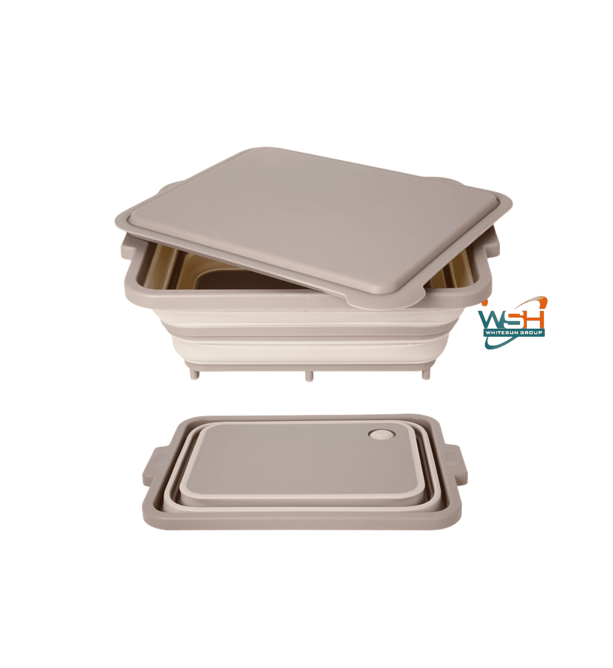 Muti-fuction C&E Kitchenware Collapsible Cutting Board and Washing Basket - Portable Washing Storage Basket Veggies Fruits Food Grade Camping Sink with Draining Plug - Camping Essentials (Beige))