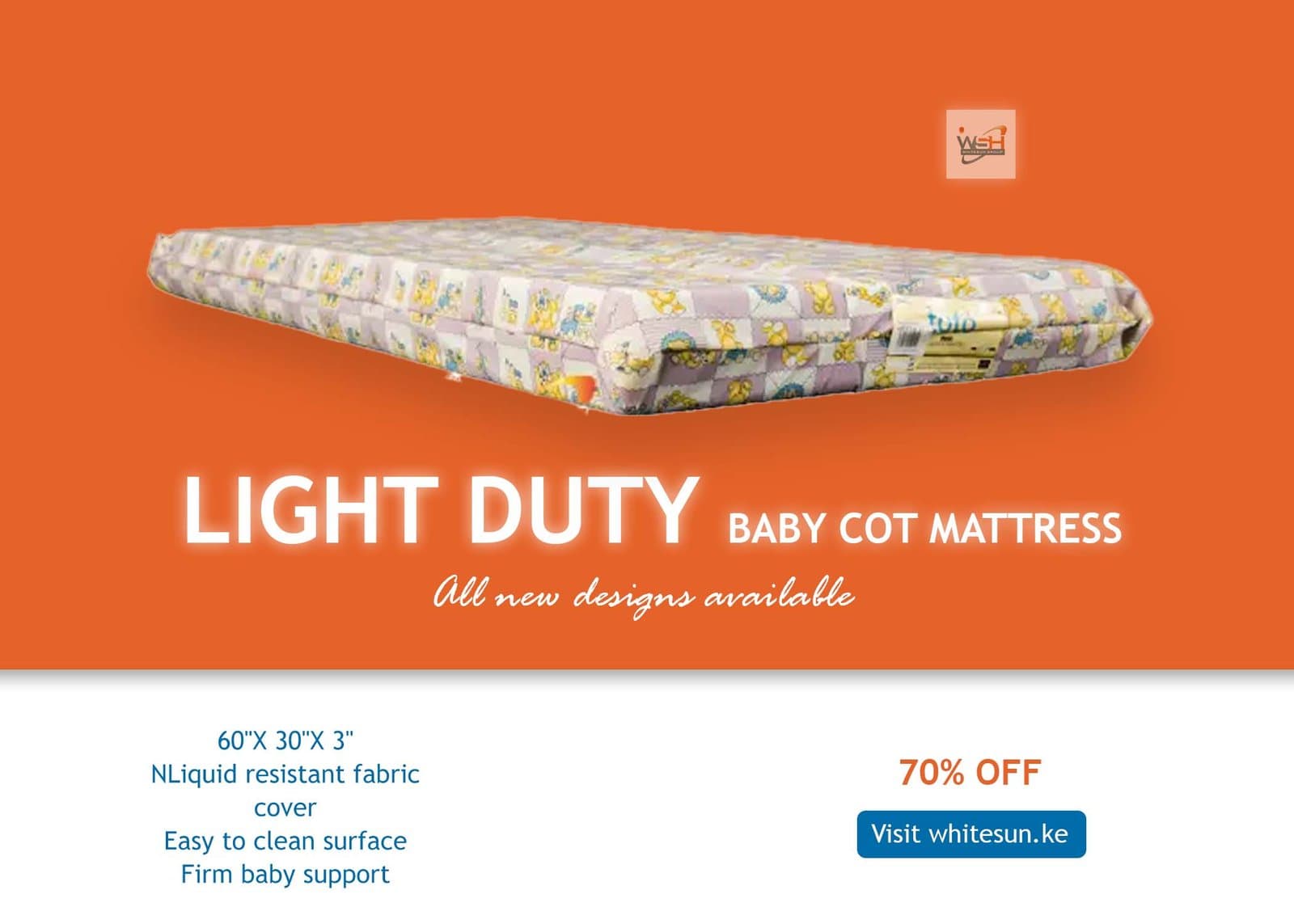 LIGHT DUTY BABY COT  MATT- 60"X 30"X 3"