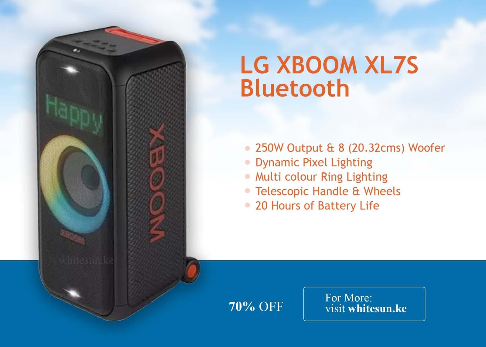 LG XBOOM XL7S Bluetooth Party Speaker with Dynamic Pixel Lighting