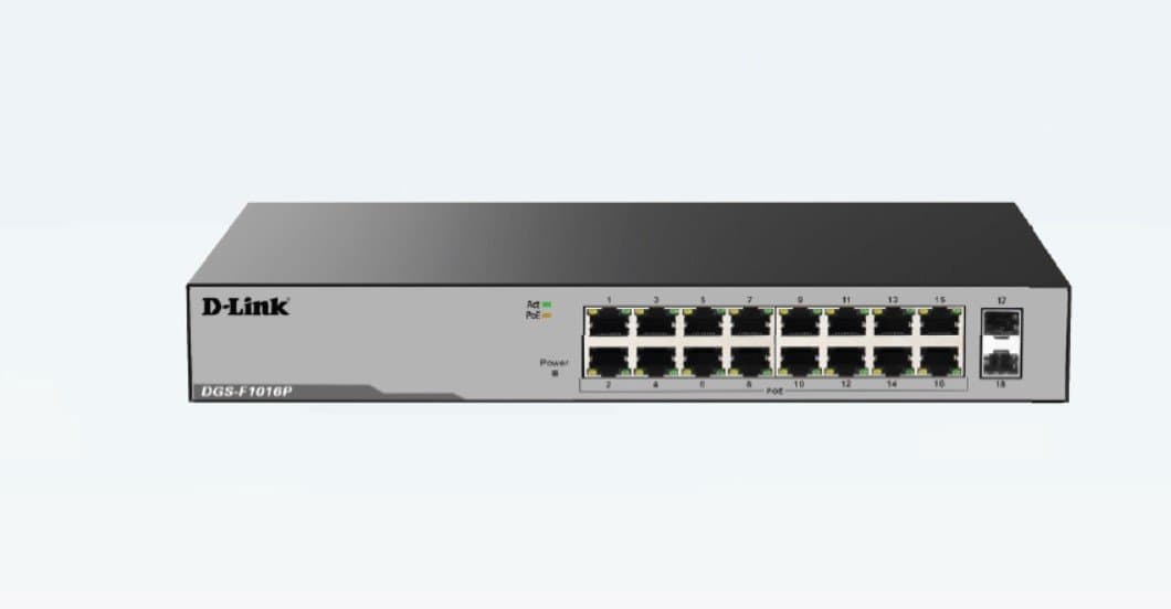 16 Port Gigabit Unmanaged POE Switch with 2 SFP ports 250 watts DGS-F1016P