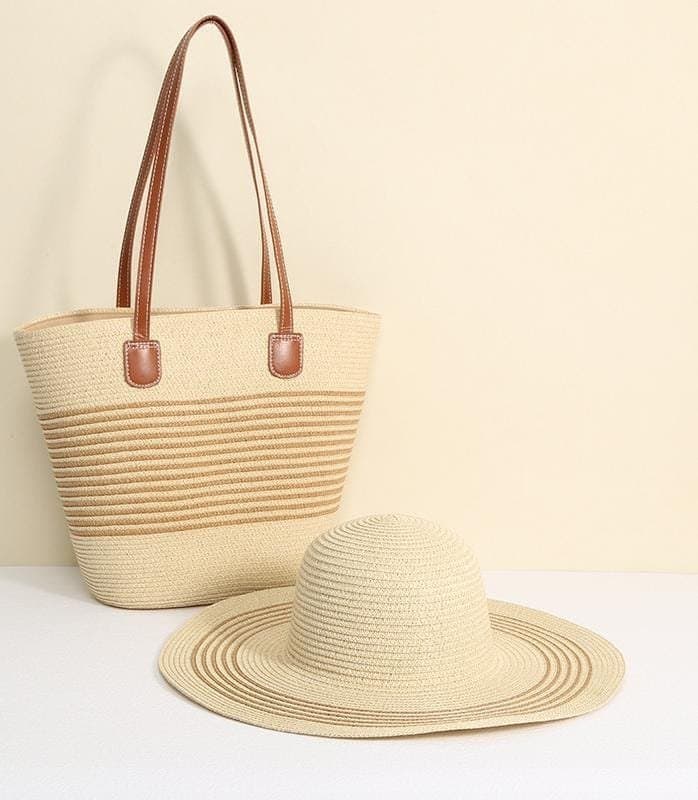 105# Whitesun The Elegance Duo: Straw Tote & Hat Set beach bag brown events African Kenyan design bag brown girlfriend’s gift present