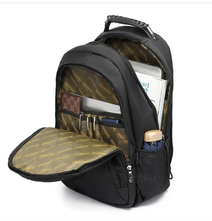 154# Whitesun Sleek Black Travel & School Backpack – Durable, Water-Resistant Bag with Padded Straps, Reflective Strip & Laptop Compartment for Men, Teens Thumbnail 2