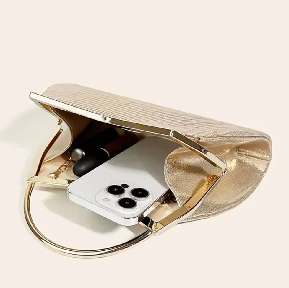 072# Whitesun Elegant Pleated Handbag for Women – Gold Frame Evening Purse with Chain Strap and Jeweled Clasp, Ideal Birthday or Anniversary Gift- Gold colour Thumbnail 2