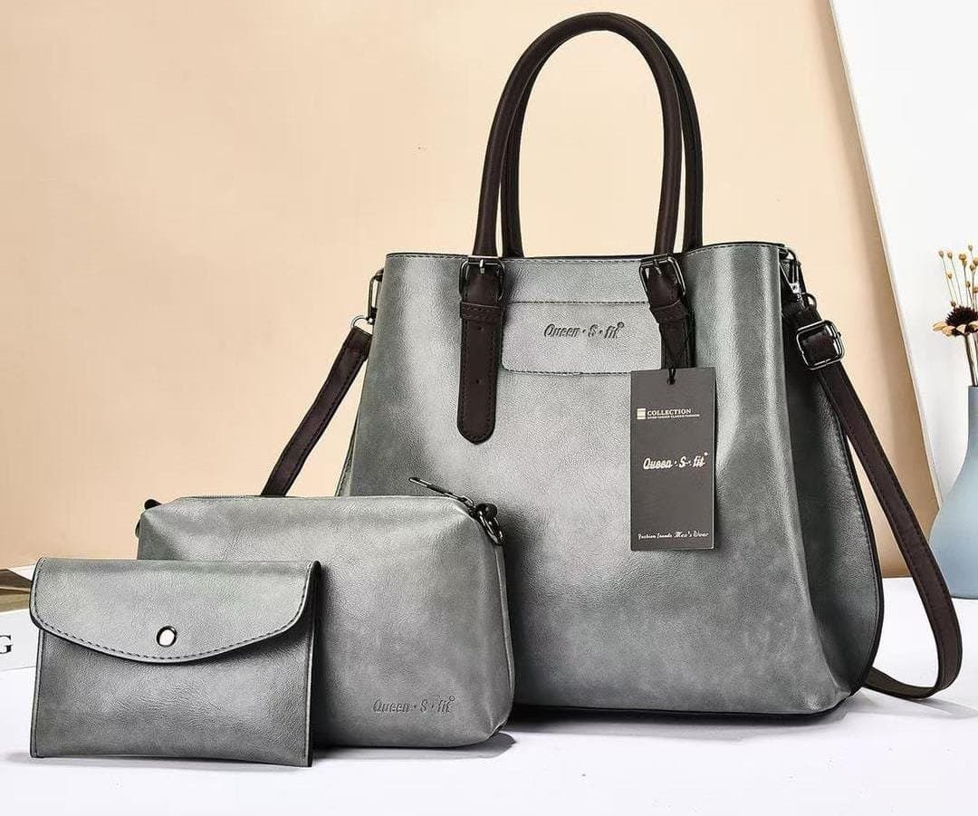 047# Whitesun 3in1 Ven Leather Ladies handbag- Ideal birthday gift anniversary gift and Valentine’s gift idea for wife mom sister auntie girlfriend cousin – Grey