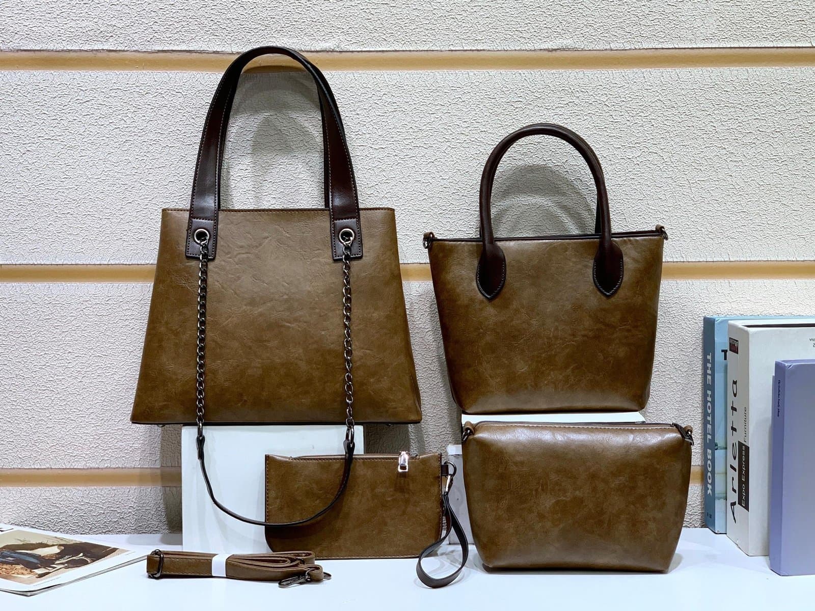 050 # Whitesun 4in1 heavy leather ladies handbag birthday gift for wife girlfriend mom sister friend secret Santa gift idea