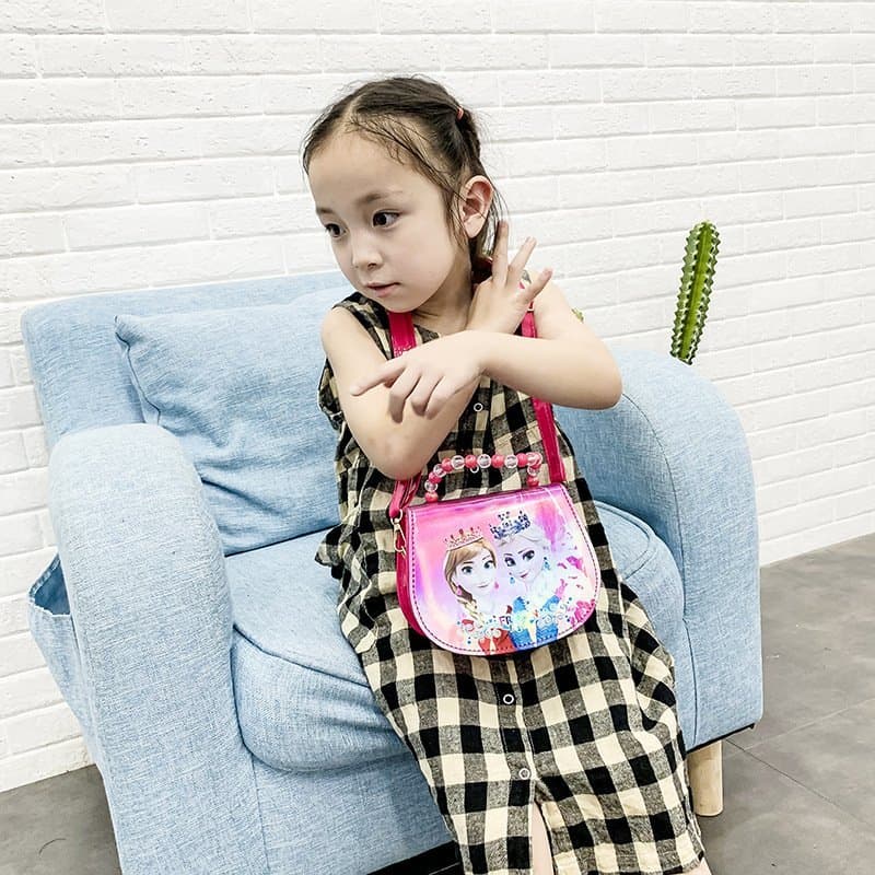 079# Whitesun Kids Handbag with Long Shoulder Strap – Waterproof Cartoon Birthday Gift for Girls 1–12 Years – Anna and Elsa Frozen handbag