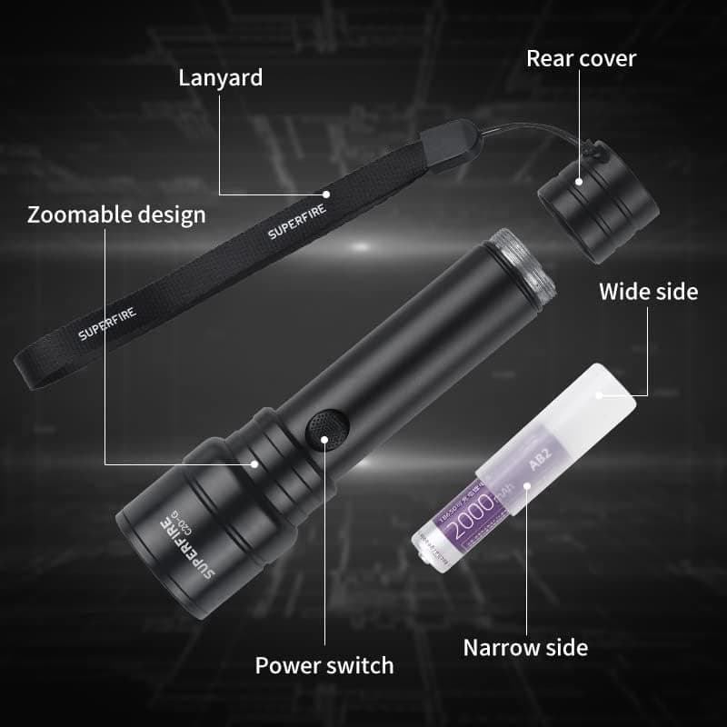 SuperFire C20 Hand-Torch LED Super Bright 3600 Lumens Family Torch Rechargeable IP46 Waterproof Flashlight with 4800 mAh Rechargeable Battery, 6 Modes (Regular) [Energy Class A+++] Thumbnail 8