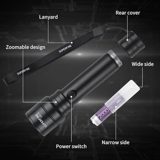 SuperFire C20 Hand-Torch LED Super Bright 3600 Lumens Family Torch Rechargeable IP46 Waterproof Flashlight with 4800 mAh Rechargeable Battery, 6 Modes (Regular) [Energy Class A+++] Thumbnail 4