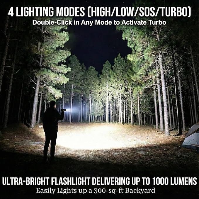 SuperFire 1000 Lumens Tactical Flashlight, Super Bright LED Rechargeable, Zoomable with Long Battery Life, 4 Light Modes Pocket Flashlight for Home, Mechanic, Camping, Emergency, Survival Thumbnail 2