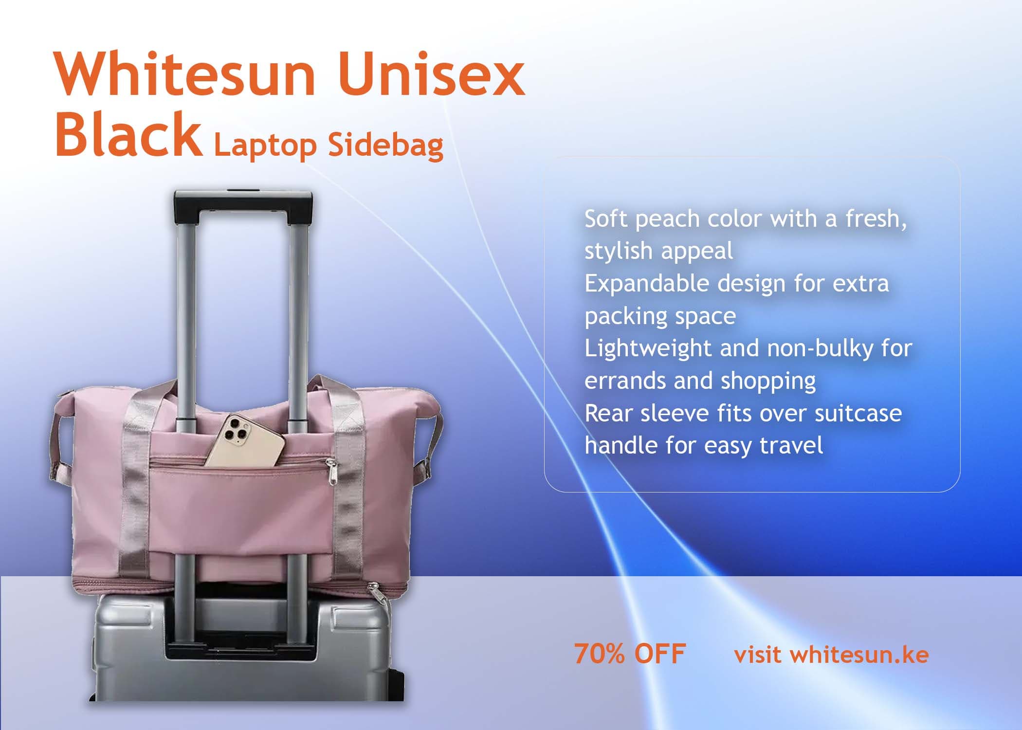 257# Whitesun Expandable duffel Peach (pink) Ladies travel bag medium size gift for women Thumbnail 6