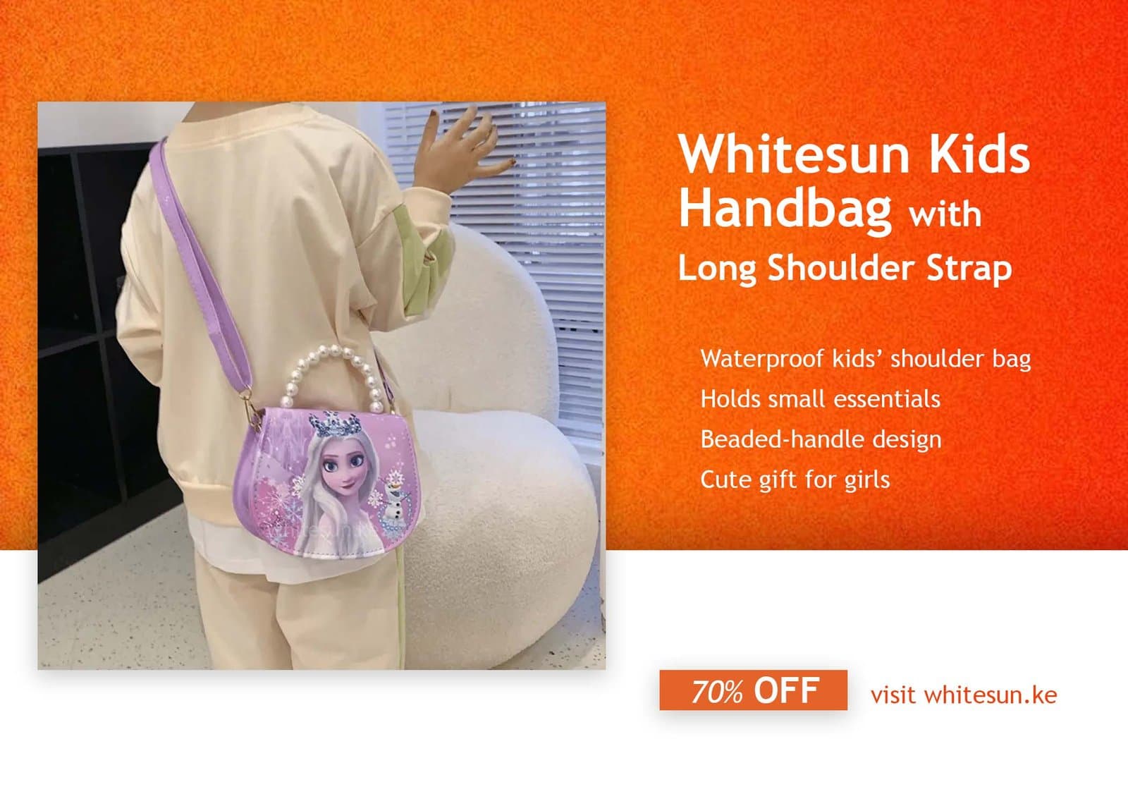 081# Whitesun Kids Handbag with Long Shoulder Strap – Waterproof Cartoon Birthday Gift for Girls 1–12 Years – Anna Frozen Purple handbag Thumbnail 2