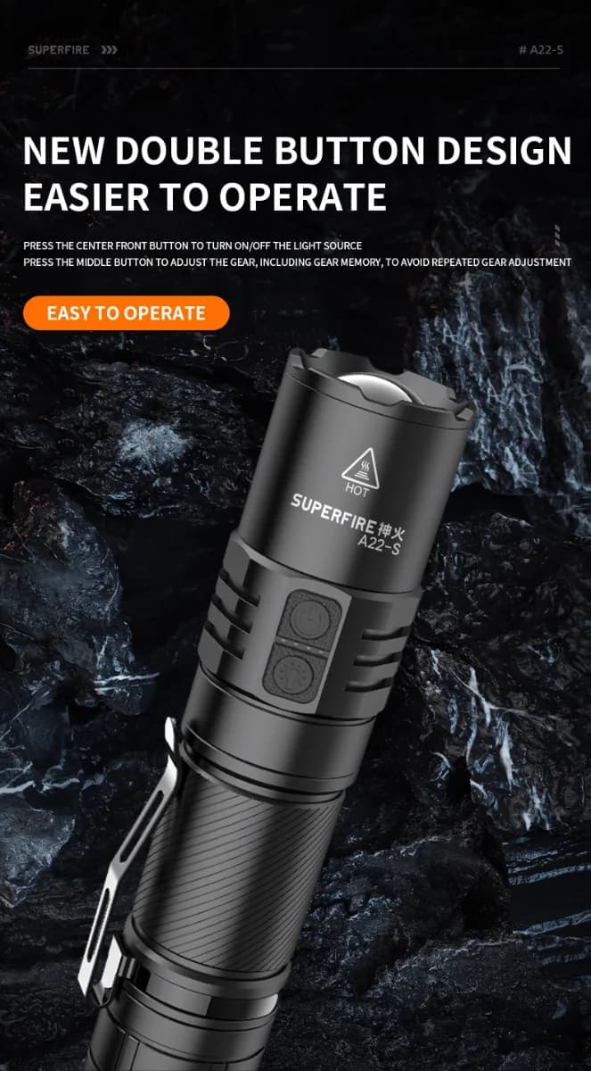 SUPERFIRE A22-S Waterproof Zoomable Flashlight