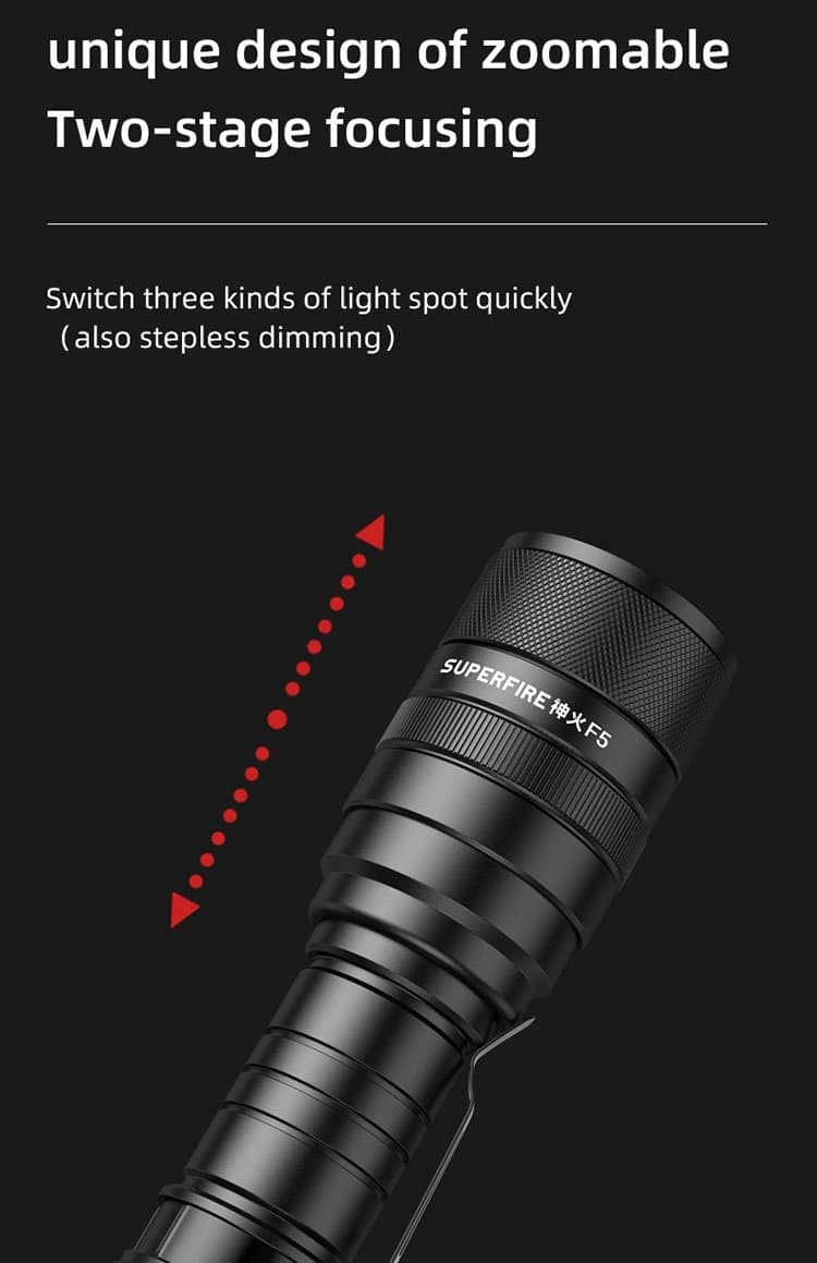 SUPERFIRE F5 1100 Lumen Zoomable Flashlight type c hidden charging port  Thumbnail 2