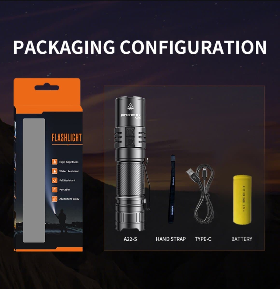 SUPERFIRE A22-S Waterproof Zoomable Flashlight Thumbnail 6