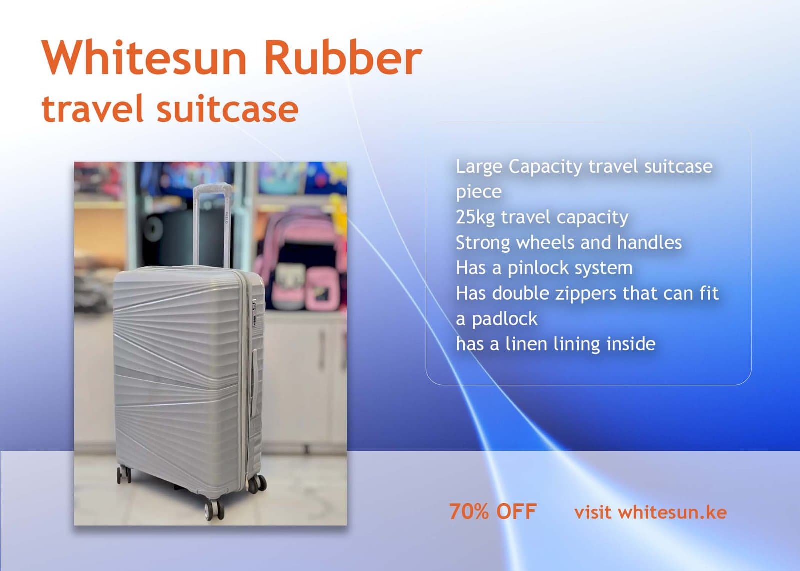 259# Whitesun Rubber Large silver grey light Rubber travel suitcase with wheels 25 kg rolling luggage bag with trolley ideal gift for your travel buddy Thumbnail 3