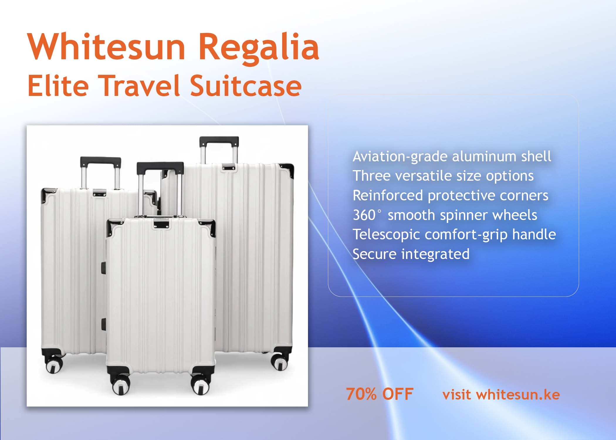 257# Whitesun Regalia Elite white Aluminum Luggage Collection white set zipperless travel suitcase with wheels and pin lock system