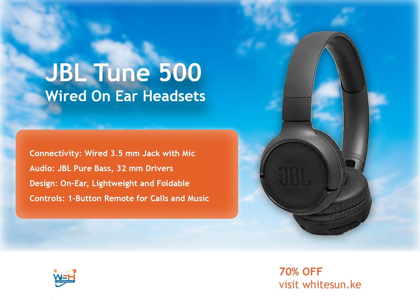 JBL Tune 500 Wired On Ear Headsets