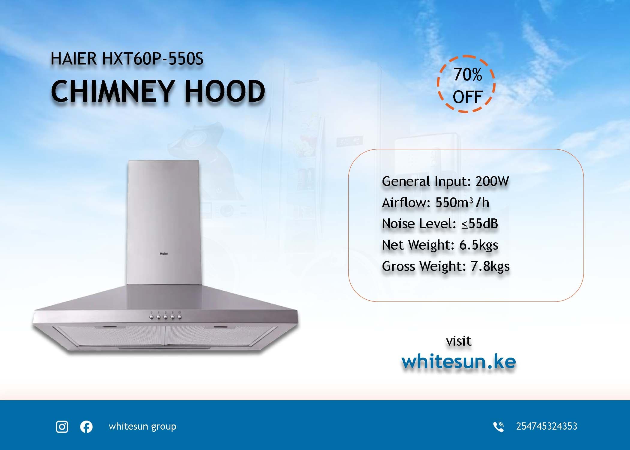 HAIER HXT60P-550S KITCHEN CHIMNEY HOOD Thumbnail 3