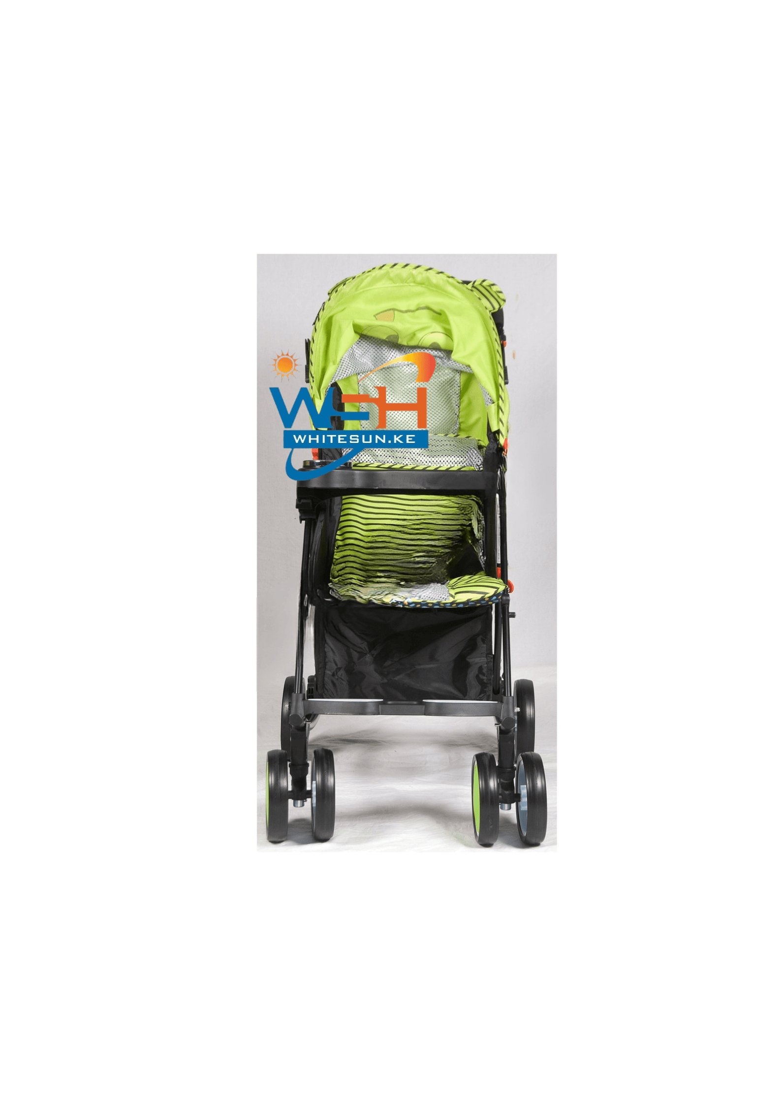 Baby Pram With Cartoon Cover And Luggage Basket And Pocket, Foldable Aluminum Alloy Green, Blue, Pink, Purple Thumbnail 2