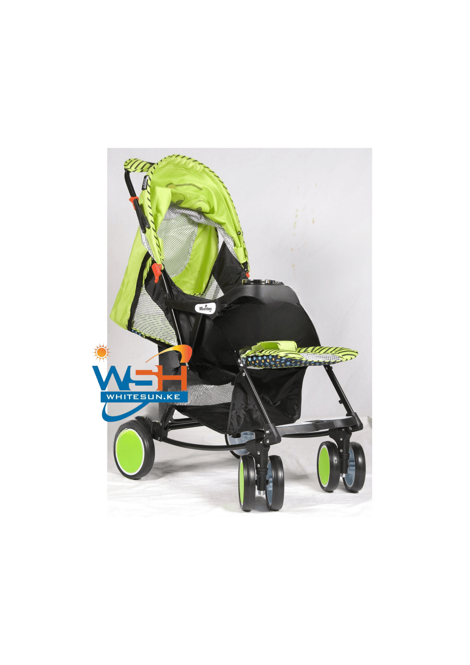 Baby Pram With Cartoon Cover And Luggage Basket And Pocket, Foldable Aluminum Alloy Green, Blue, Pink, Purple Thumbnail 3