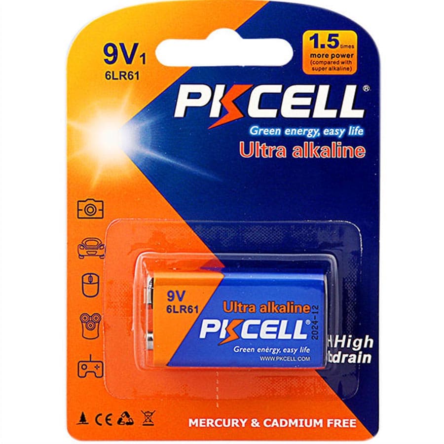 9V Ultra Alkaline Battery, 0 Hg, PKCELL,
