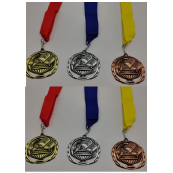 Antique Bronze Medal With Red Ribbon,For Academics,Size 60Mm