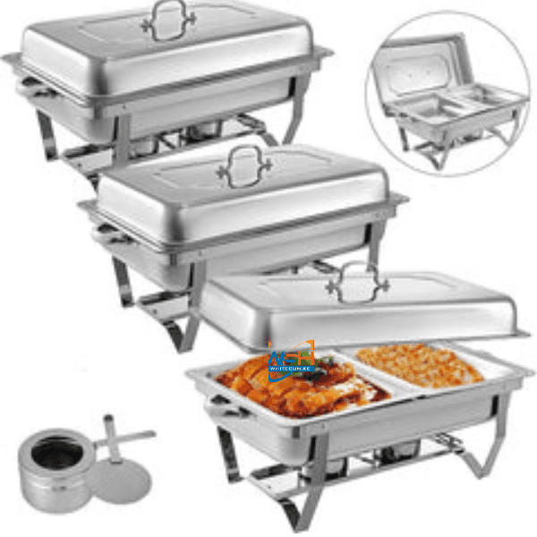 9L Chafing Dish Buffet Set - Stainless Steel Roll-Top Chafer Warmers with 1/2Rd Inserts, Food Pan, Water Pan And Fuel Holders, Keeps Food Warm in All Events Thumbnail 2