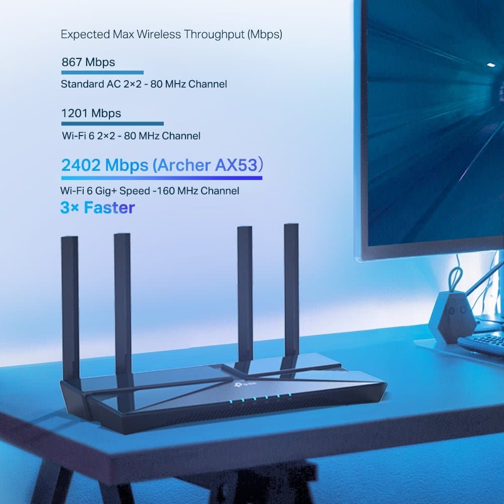 TP-Link Archer AX55 Next-Gen Wi-Fi 6 AX3000 Mbps Gigabit Dual Band Wireless Router, OneMesh™ Supported, 1× USB 3.0 Port, Ideal for Gaming Xbox/PS4/Steam and 8K, Compatible with Alexa Thumbnail 4