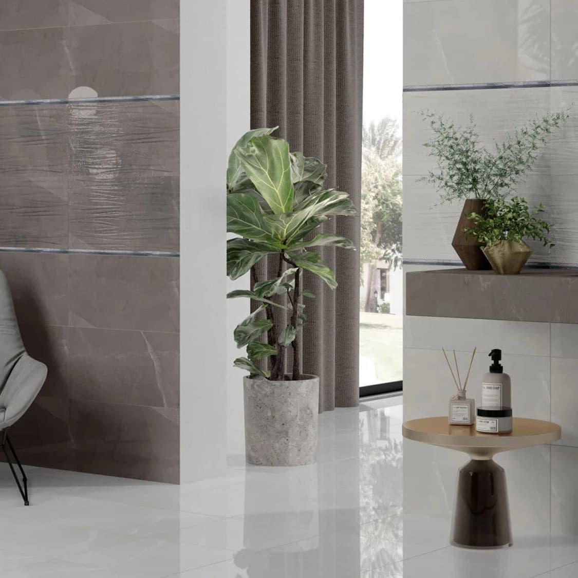 Bayona Grey Glossy Ceramic Floor Tile - 450 x 450mm