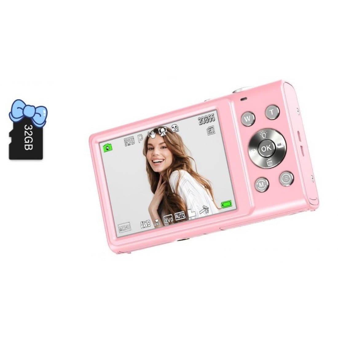 Point and Shoot 2.7K 48MP Digital Camera with 32GB Memory Card (Pink) Thumbnail 2