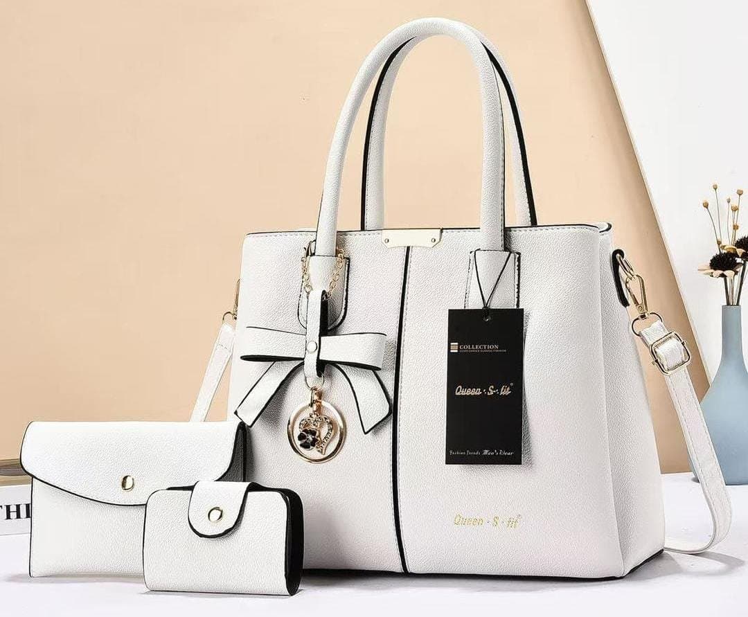 041# Whitesun 3in1 Queen Fit Chiq Ladies Handbag- ideal birthday gift anniversary gift and Valentine’s Day gift idea for mom sister auntie girlfriend cousin grandmother- White Colour