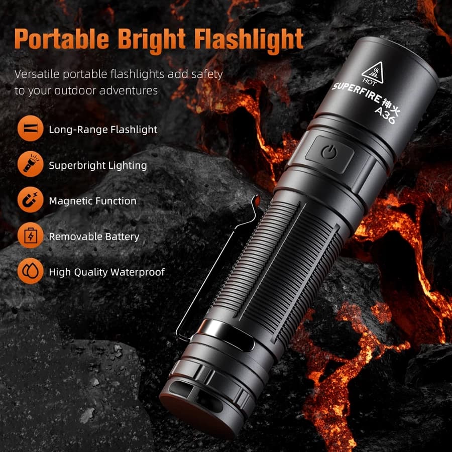 SUPERFIRE A36 12W EDC Bright LED Flashlight 2000mAh Battery 780LM Torch Portable Camping Fishing Lantern