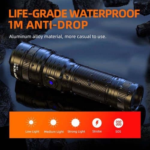 Flashlight L16-X, 400lm, with focus, rechargable USB C, 2x 18650 3400mAh, IP43 Thumbnail 3