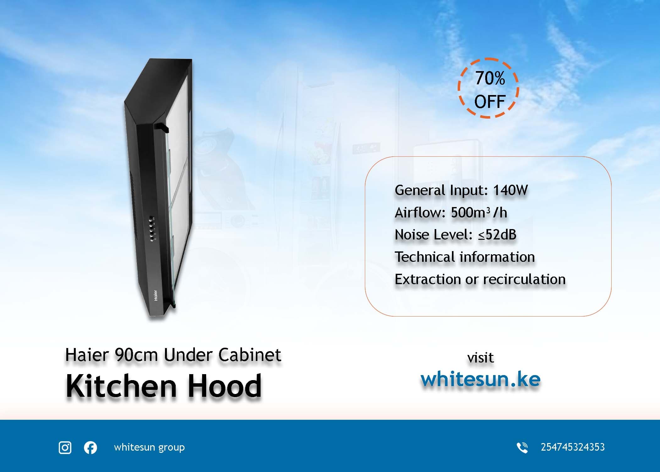 Haier 90cm Under Cabinet Kitchen Hood - HXP90P Thumbnail 3