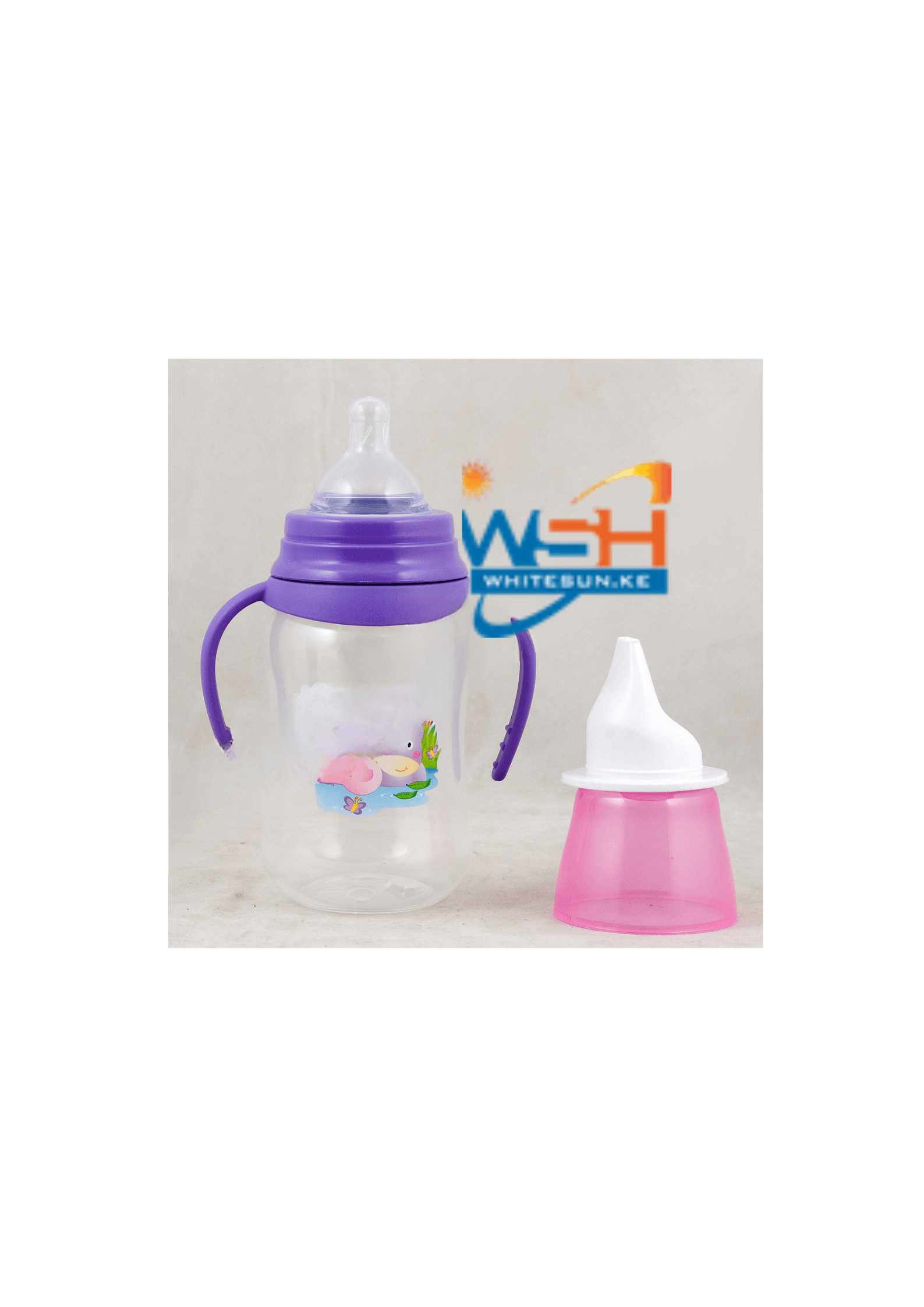 Easy Grip Wide Neck Bottle With Wide Neck Silicone Nipple, Hood, Cap With Handle With Tpr Spout 8Oz Jungle Buddies Pp, Silicone, Tpr