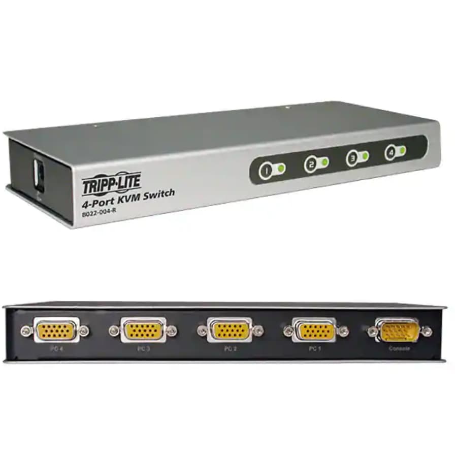 4-Port Compact Plug N Play KVM Switch, PS2 & USB Compatible, Max One User Tripp-Lite B022-004-R