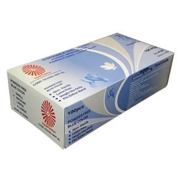 Vinyl Gloves, Powder Free, Large, Blue, Packet Of 100